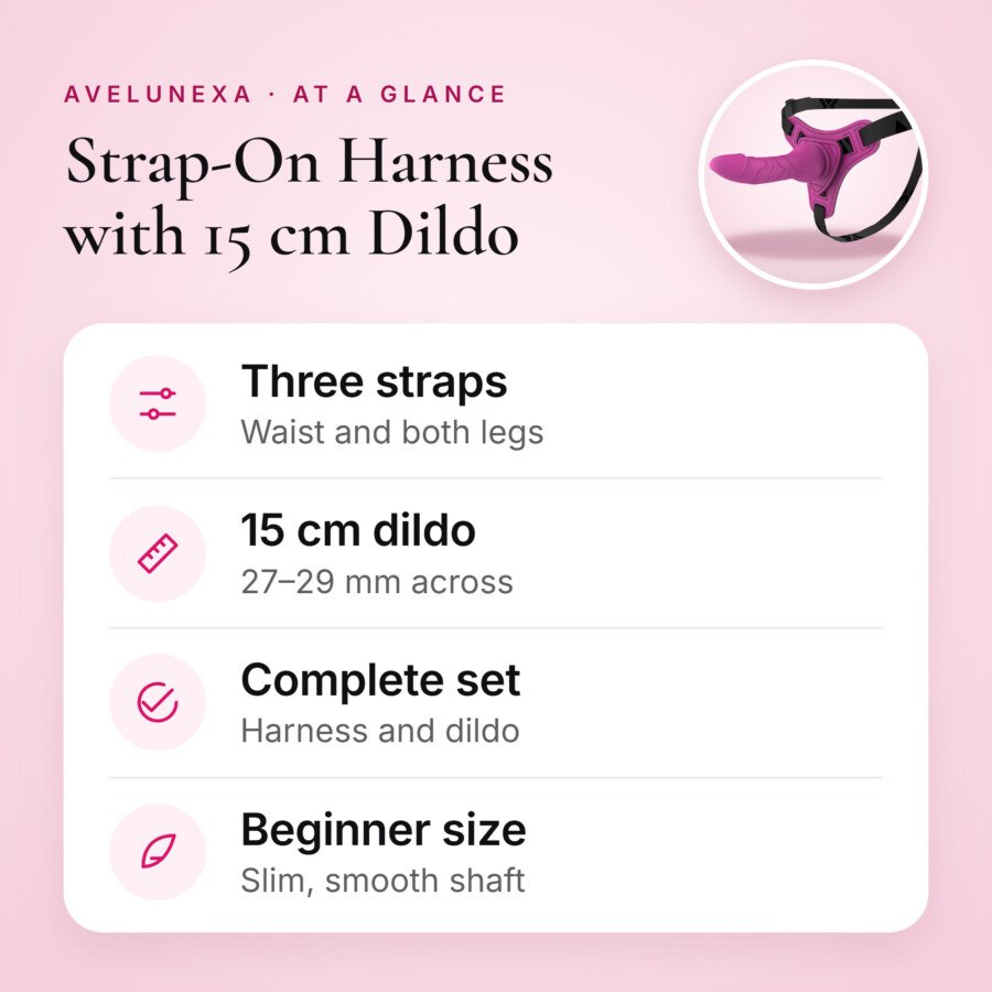 Strap-On Harness with 15 cm Dildo – Adjustable, Fuchsia – key features at a glance
