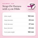 Strap-On Harness with 15 cm Dildo – Adjustable, Fuchsia – size and measurements