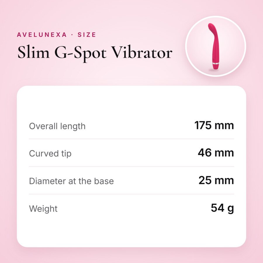 Slim G-Spot Vibrator – 10 Modes, Curved Tip, 17.5 cm – size and measurements