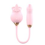 Rose Toy with Licking Tongue and Telescopic Bullet – 12 Modes, Pink – view 2