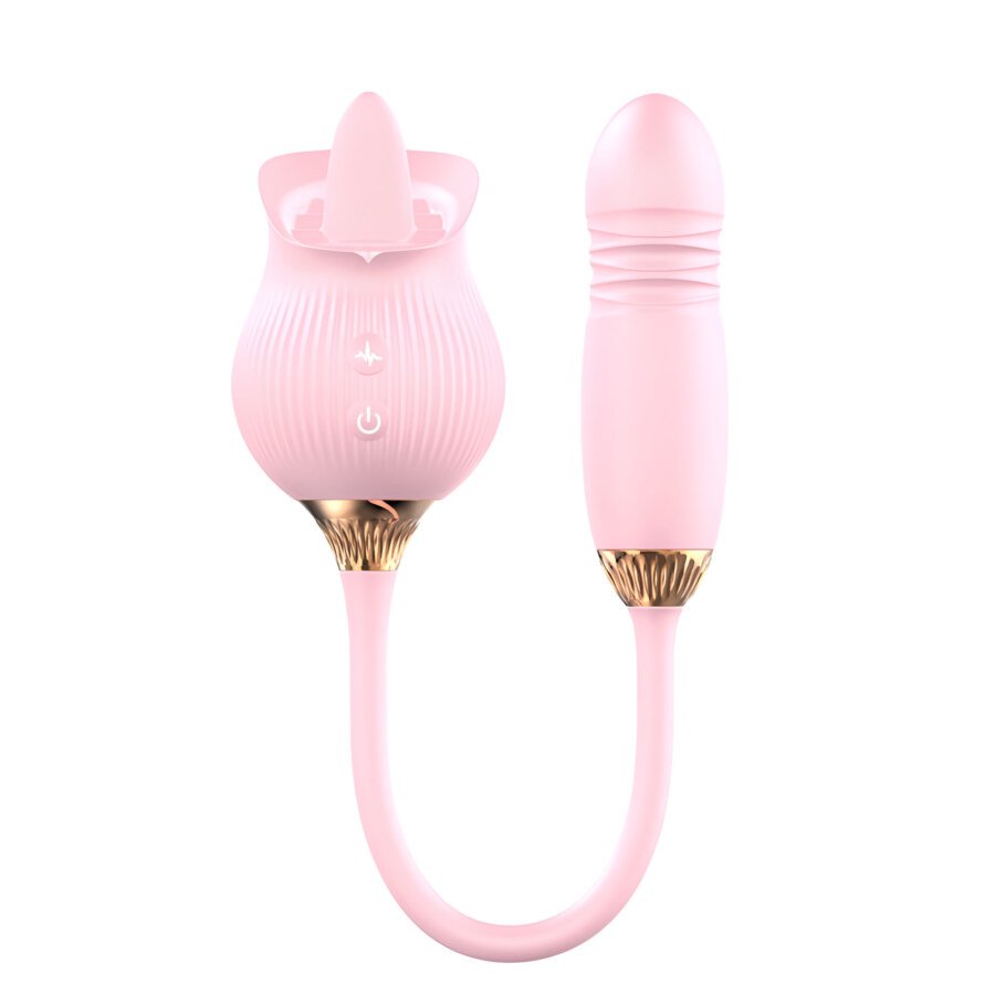 Rose Toy with Licking Tongue and Telescopic Bullet – 12 Modes, Pink – view 2