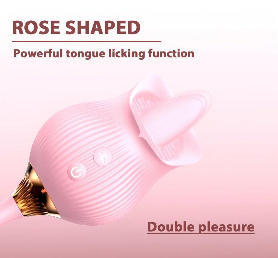 Rose Toy with Licking Tongue and Telescopic Bullet – 12 Modes, Pink – view 3