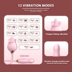 Rose Toy with Licking Tongue and Telescopic Bullet – 12 Modes, Pink – view 4