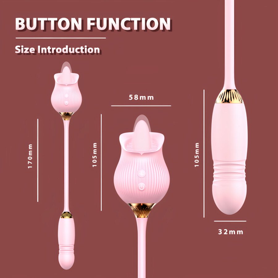 Rose Toy with Licking Tongue and Telescopic Bullet – 12 Modes, Pink – view 5