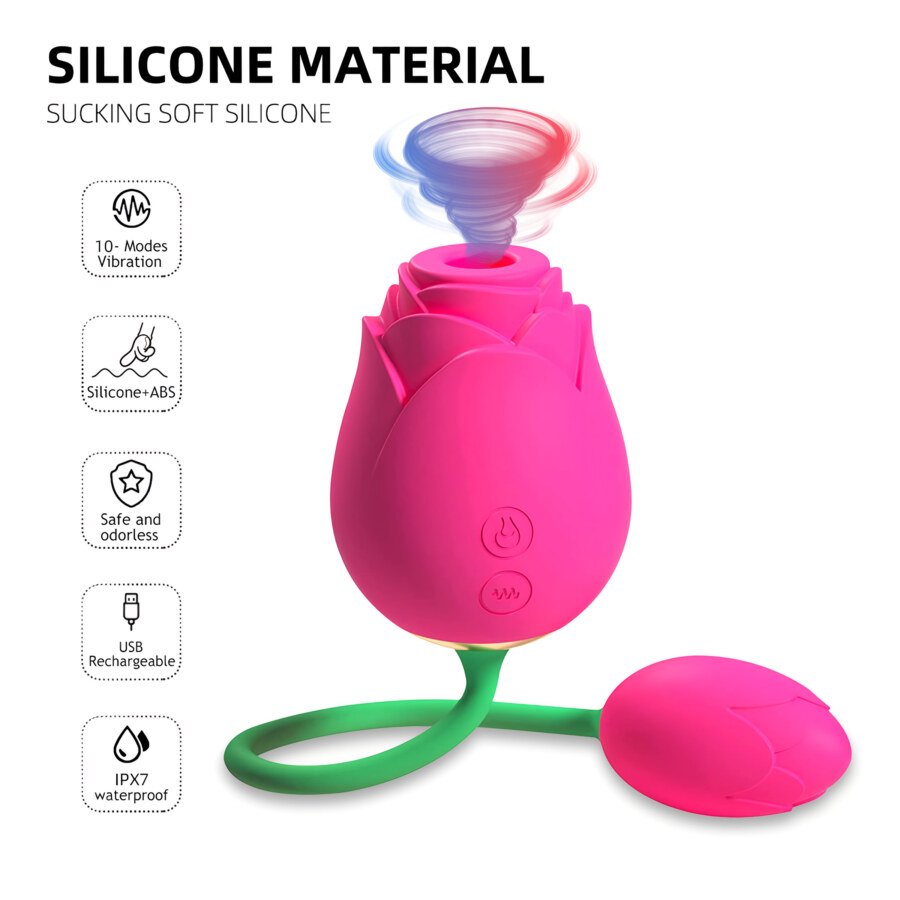 Rose Toy with Bud on a Stem – 5 Sucking and 10 Vibration Modes, IPX7 – view 2