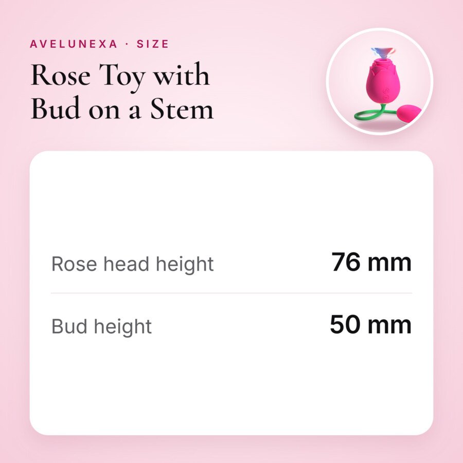 Rose Toy with Bud on a Stem – 5 Sucking and 10 Vibration Modes, IPX7 – size and measurements