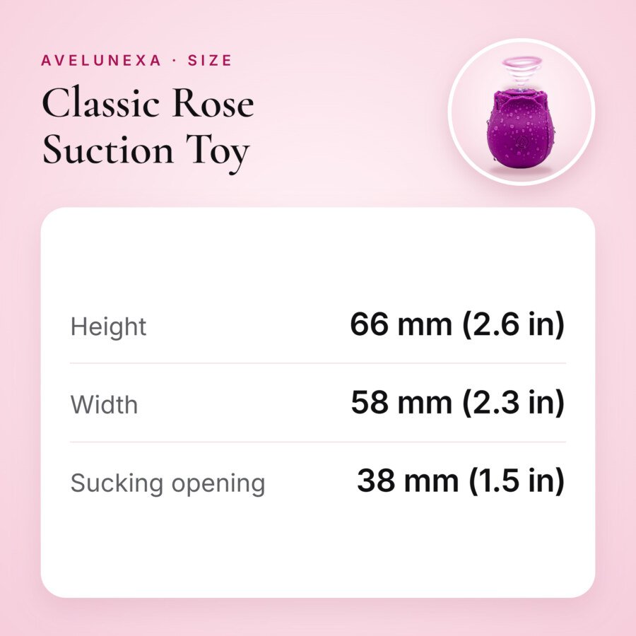 Classic Rose Suction Toy – One-Button Control, Purple – size and measurements