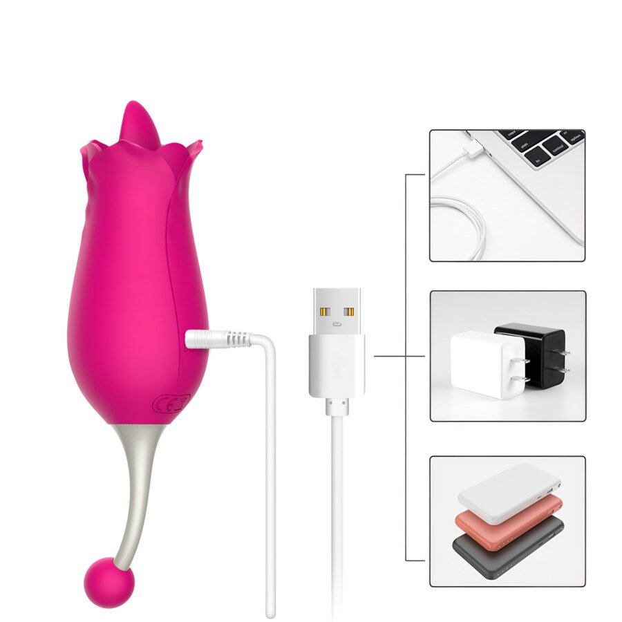 Rose Toy with Vibrating Tongue and Ball Tail – 10 Modes, Pink – view 4