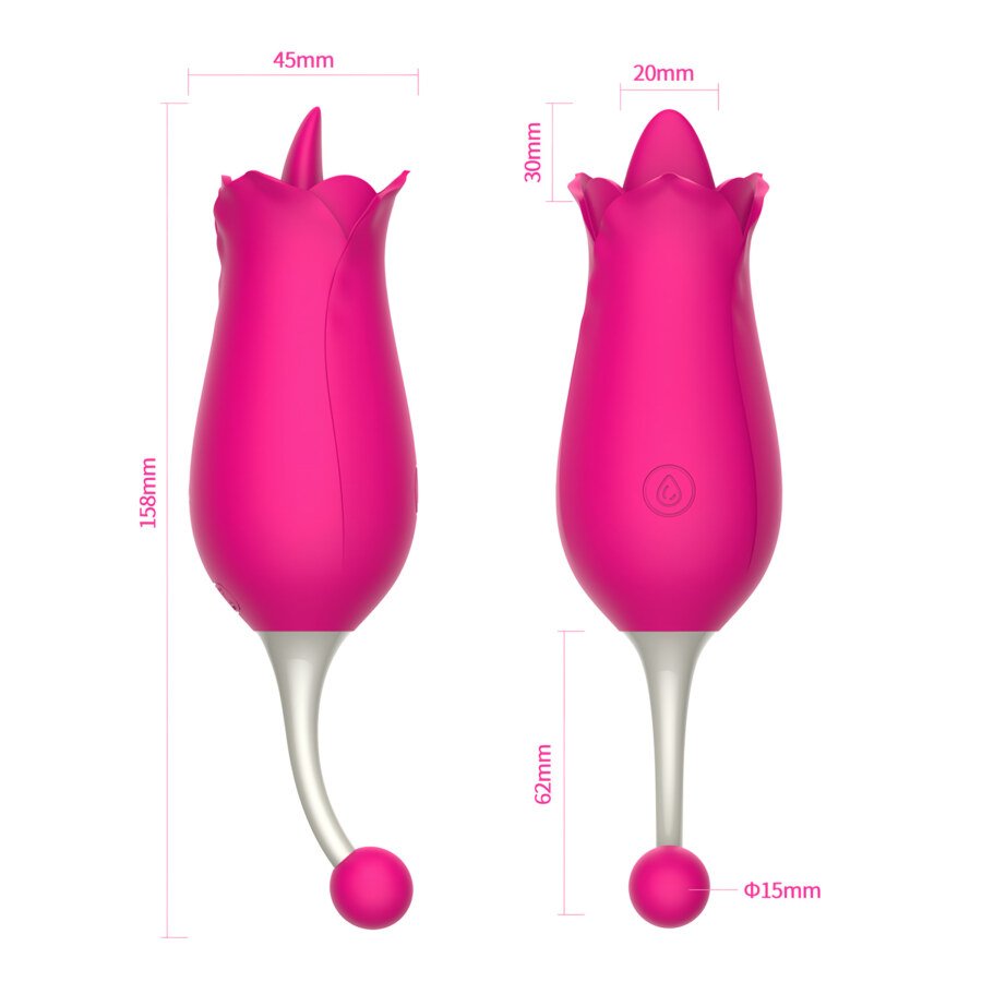Rose Toy with Vibrating Tongue and Ball Tail – 10 Modes, Pink – view 3
