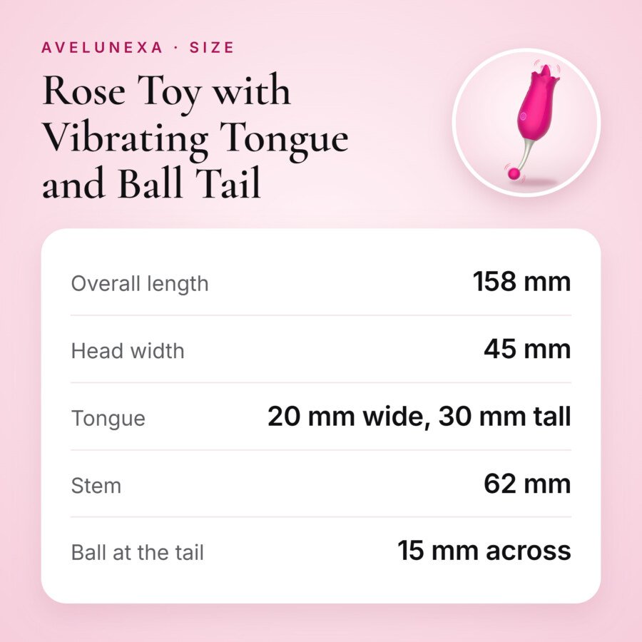 Rose Toy with Vibrating Tongue and Ball Tail – 10 Modes, Pink – size and measurements