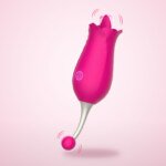 Rose Toy with Vibrating Tongue and Ball Tail – 10 Modes, Pink