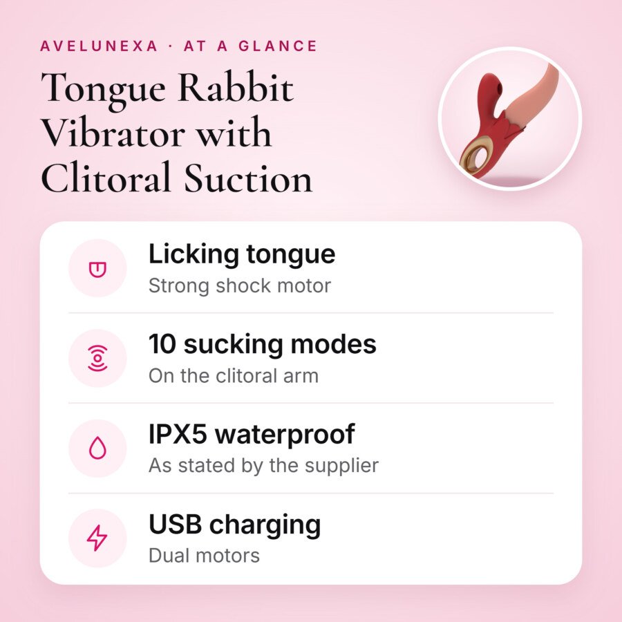 Tongue Rabbit Vibrator with Clitoral Suction – 10 Licking and 10 Sucking Modes, IPX5 – key features at a glance