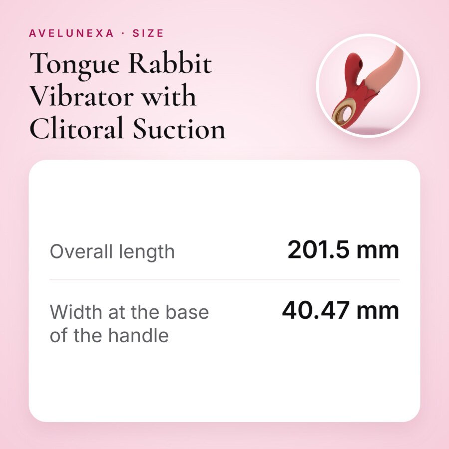 Tongue Rabbit Vibrator with Clitoral Suction – 10 Licking and 10 Sucking Modes, IPX5 – size and measurements