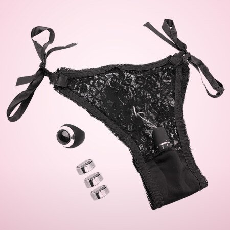 Vibrating Knickers with Ring Remote – Black Lace, 10 Modes